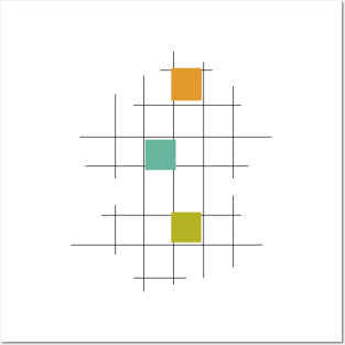 Turquise Green and Orange Squares and Lines Posters and Art